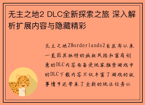 无主之地2 DLC全新探索之旅 深入解析扩展内容与隐藏精彩